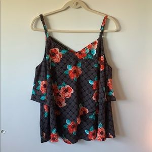 Flowy double layer tank top with red flowers
